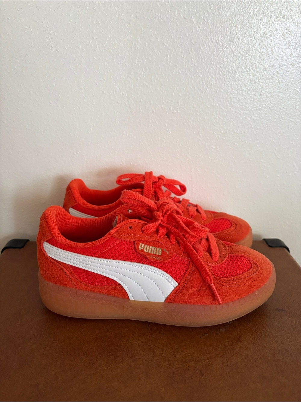 Puma Women’s Bright Red Suede & Mesh Sneakers with White Formstrip